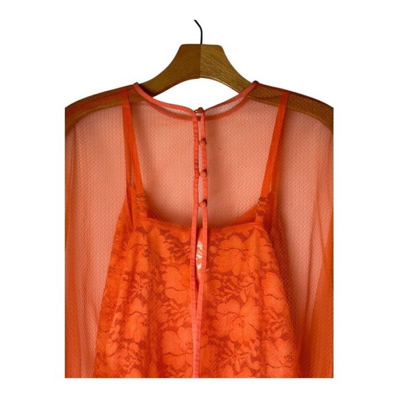 HAH Hot As Hell Bodysuit Women Medium Orange Sheer Lace Mesh Mama Jen - Picture 6 of 12
